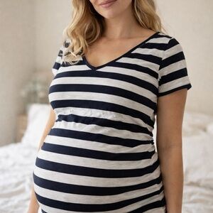 A Pea in the Pod Blue and White Maternity Top